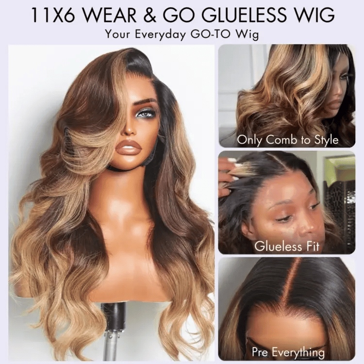 Worth I AiryFit™ Scalp Care Wigs - Deep Parting Ombre Blonde Highlight Body Wave 11x6 Frontal HD Lace Glueless Wig