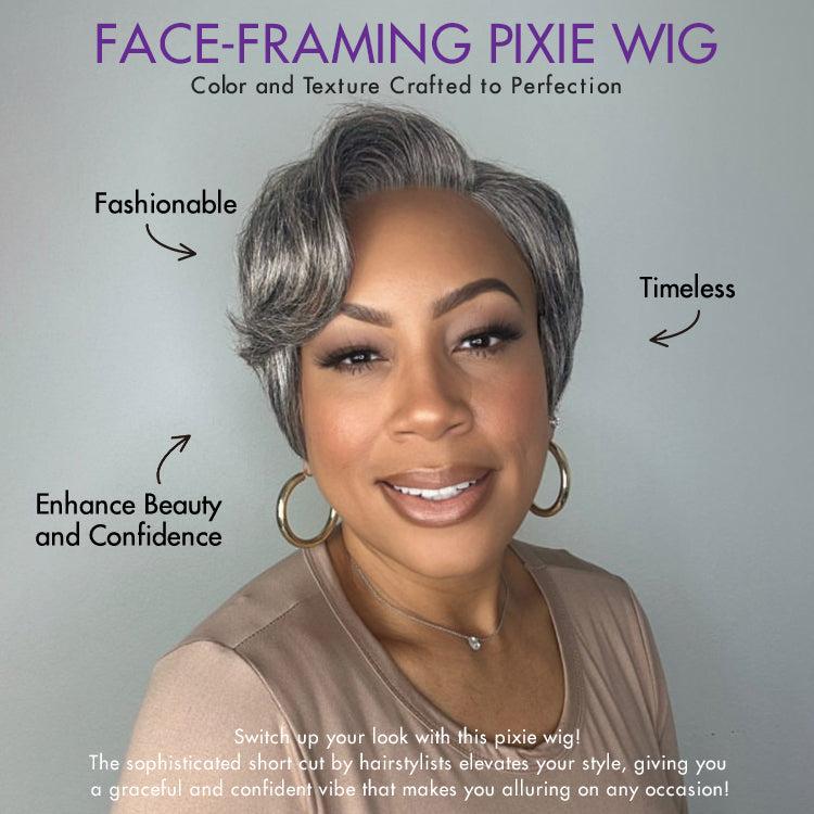 Worth I Salt and Pepper Short Pixie Cut Wig Glueless Minimalist HD Lace Grey Wig Pre-Cut Lace
