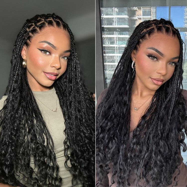 [thembiseete_]'s Special Link Flexi-Fit Invisi Drawstring Cap Full Lace Knotless Boho Curls Braided 26 Inches Long Wig Super Natural Scalp