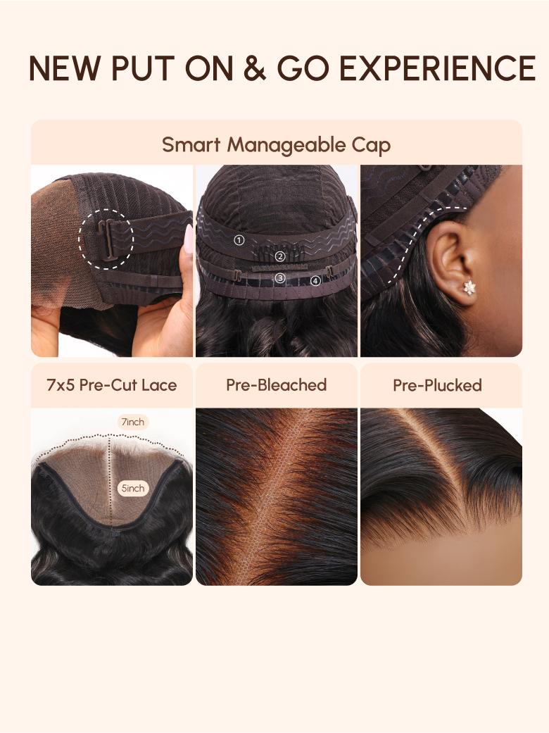 The UNice Black to Chestnut Brown Ombre Body Wave Replaceable Lace Closure For Magic image highlights NEWPUTON&GOEXPERIENCE, Smart Manageable Cap, 7x5Pre-CutLace.