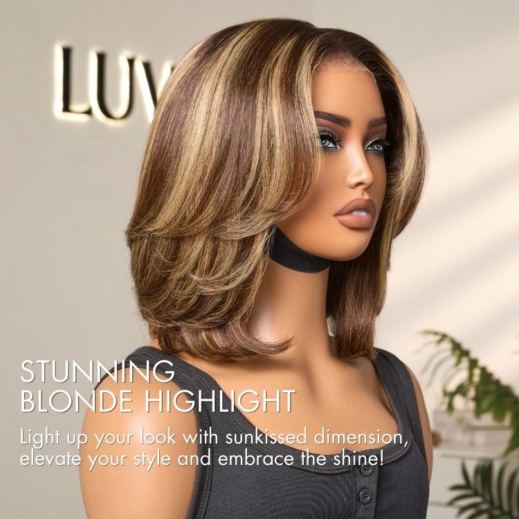 Blonde Highlight Short Layered Bob Wig Glueless 5x5 Closure Pre-Cut Lace Wig All Head Sizes Fit Cap