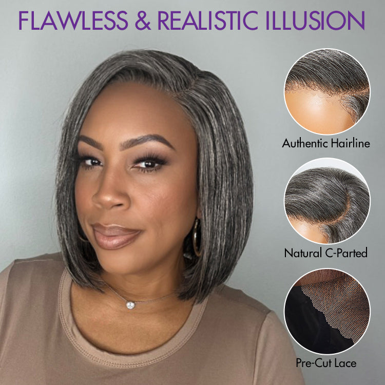 Worth I Salt and Pepper Glueless Minimalist HD Lace Bob Wig Pre-Cut Lace
