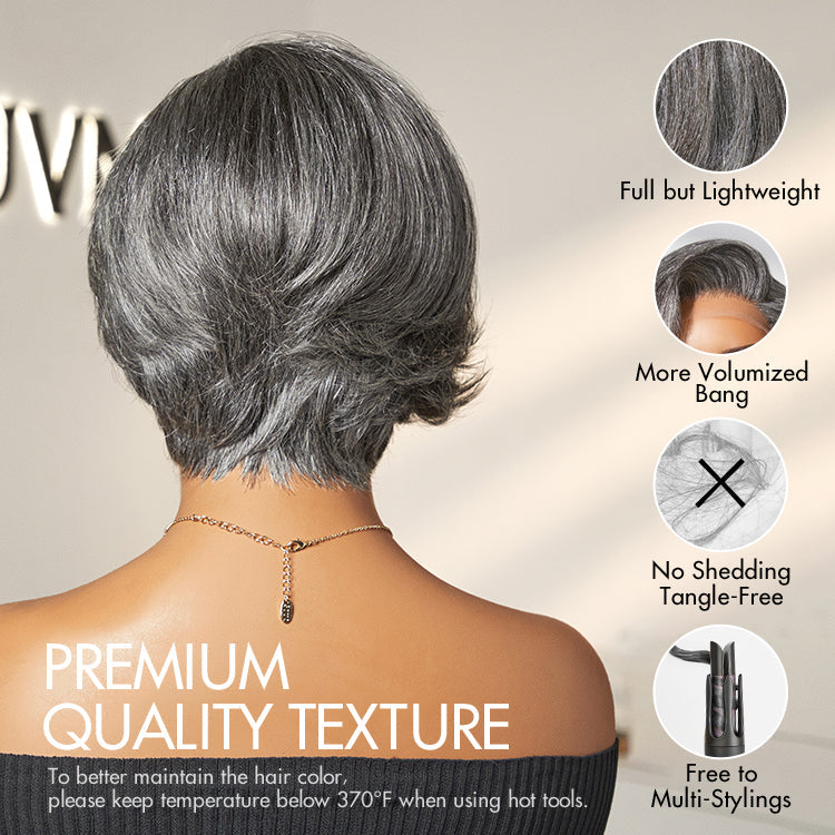 Worth I Salt and Pepper Short Pixie Cut Wig Glueless Minimalist HD Lace Grey Wig Pre-Cut Lace