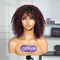 Today's Limited Flash Sale | Dark Red Glueless Curly Wigs Human Hair with Bangs
