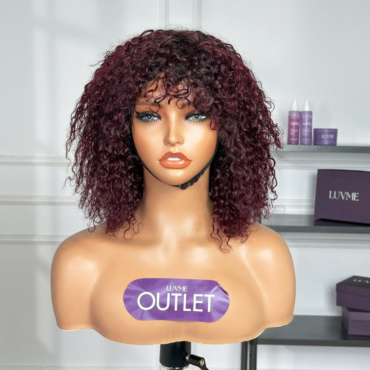 Today's Limited Flash Sale | Dark Red Glueless Curly Wigs Human Hair with Bangs