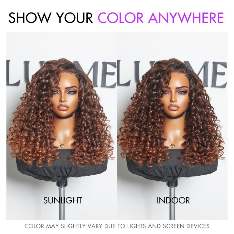 Worth I SouthKiss Hair PartingMax Glueless Wig Ombre Copper Brown Water Wave 7x6 Closure HD Lace Wig
