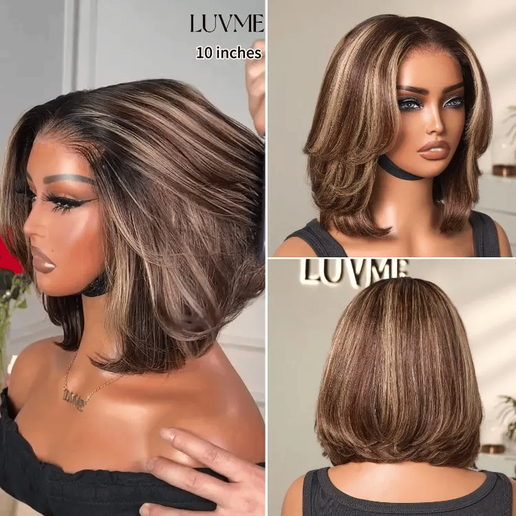[real_loverea]'s Special Link Blonde Highlight Short Layered Bob Wig Glueless 5x5 Closure Pre-Cut Lace Wig All Head Sizes Fit Cap
