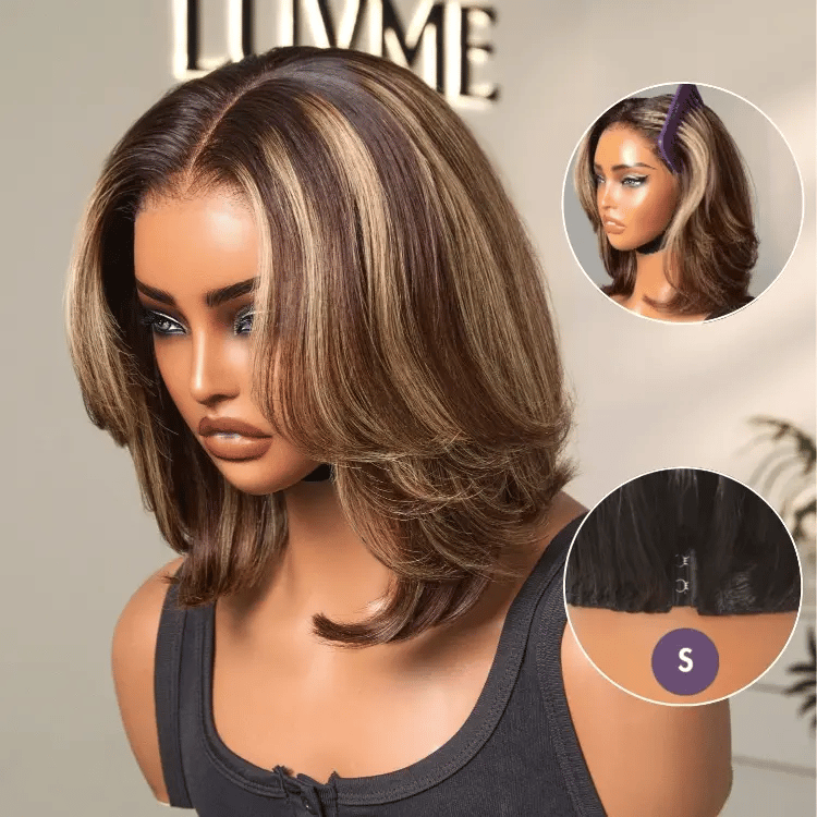 Blonde Highlight Short Layered Bob Wig Glueless 5x5 Closure Pre-Cut Lace Wig All Head Sizes Fit Cap