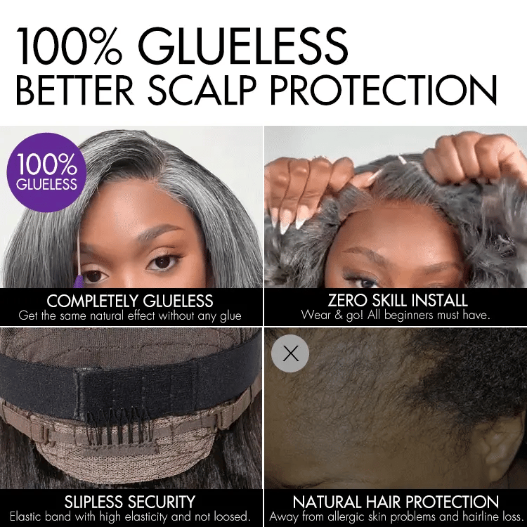Worth I Boss Vibe Salt & Pepper Layered Bob Glueless Pre-Cut Minimalist Lace Grey Wig