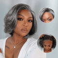 Worth I Boss Vibe Salt & Pepper Layered Bob Glueless Pre-Cut Minimalist Lace Grey Wig