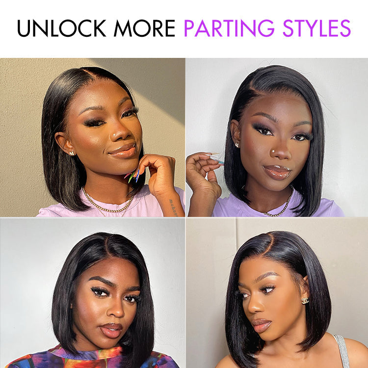 PreMax Wigs | Natural Black / Brown Highlight / Ginger Ombre Super Natural Hairline Silky Blunt Cut Glueless 13x4 Frontal Lace Human Hair Short Bob Wig