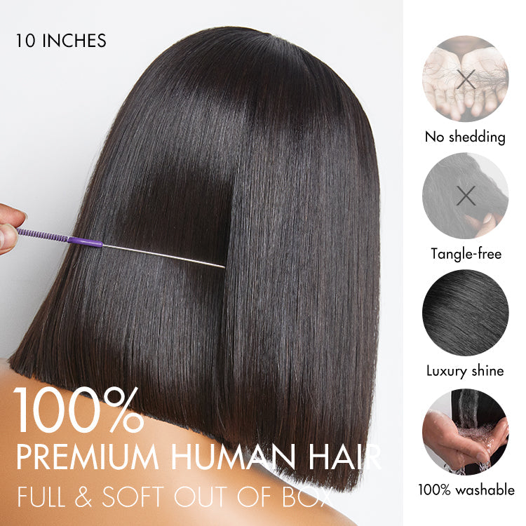 PreMax Wigs | Natural Black / Brown Highlight / Ginger Ombre Super Natural Hairline Silky Blunt Cut Glueless 13x4 Frontal Lace Human Hair Short Bob Wig