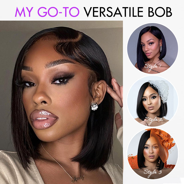 PreMax Wigs | Natural Black / Brown Highlight / Ginger Ombre Super Natural Hairline Silky Blunt Cut Glueless 13x4 Frontal Lace Human Hair Short Bob Wig