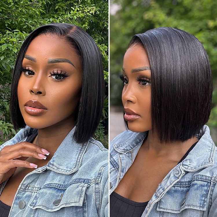 PreMax Wigs | Natural Black / Brown Highlight / Ginger Ombre Super Natural Hairline Silky Blunt Cut Glueless 13x4 Frontal Lace Human Hair Short Bob Wig