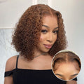 Worth l SouthKiss Hair Mix Color Brown Curly Bob Wig Glueless 13x4 Lace Front Short Wig 100% Human Hair