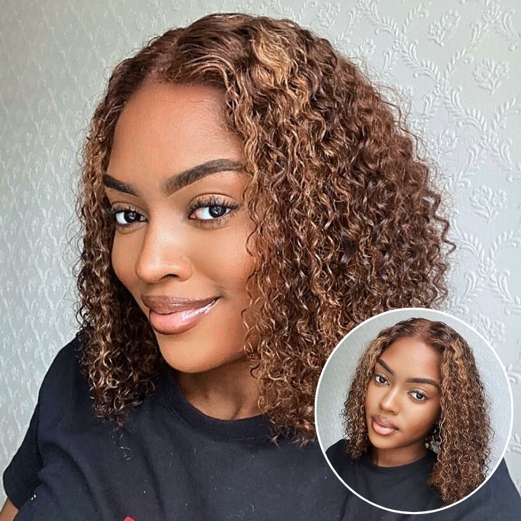 Outlet l SouthKiss Hair Mix Color Brown Curly Bob Wig Glueless 13x4 Lace Front Short Wig 100% Human Hair