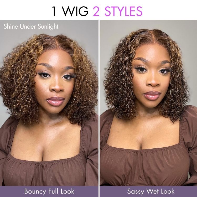 Worth l SouthKiss Hair Mix Color Brown Curly Bob Wig Glueless 13x4 Lace Front Short Wig 100% Human Hair