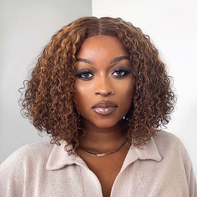 Outlet l SouthKiss Hair Mix Color Brown Curly Bob Wig Glueless 13x4 Lace Front Short Wig 100% Human Hair