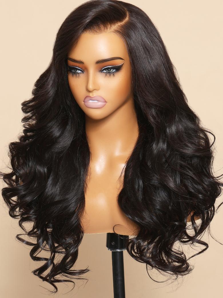 The UNice 7x5 Lace Bye Bye Knots & 13x6 Lace Frontal Black Body Wave Pre-Everything Wig visual image position 2 shows a wig with long wavy hair | body wave texture, 7x5.