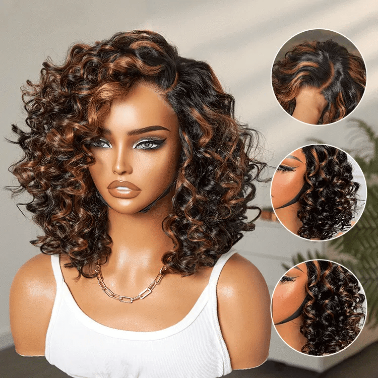 Worth | Effortless Elegance Copper Highlight Bouncy Curl Wig Minimalist HD Lace Glueless Wig Pre-Cut Lace