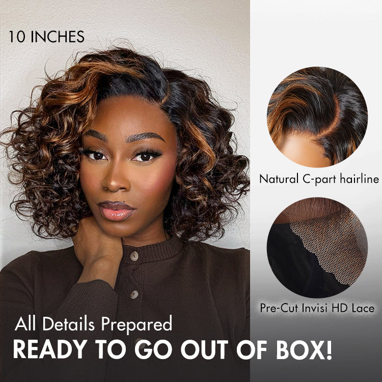Worth | Effortless Elegance Copper Highlight Bouncy Curl Wig Minimalist HD Lace Glueless Wig Pre-Cut Lace