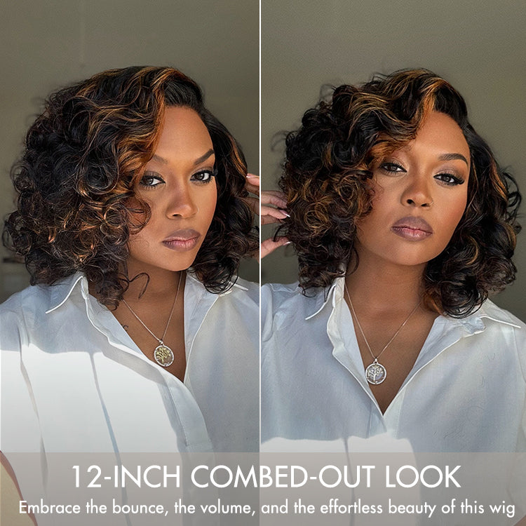Outlet | Effortless Elegance Copper Highlight Bouncy Curl Wig Minimalist HD Lace Glueless Wig Pre-Cut Lace