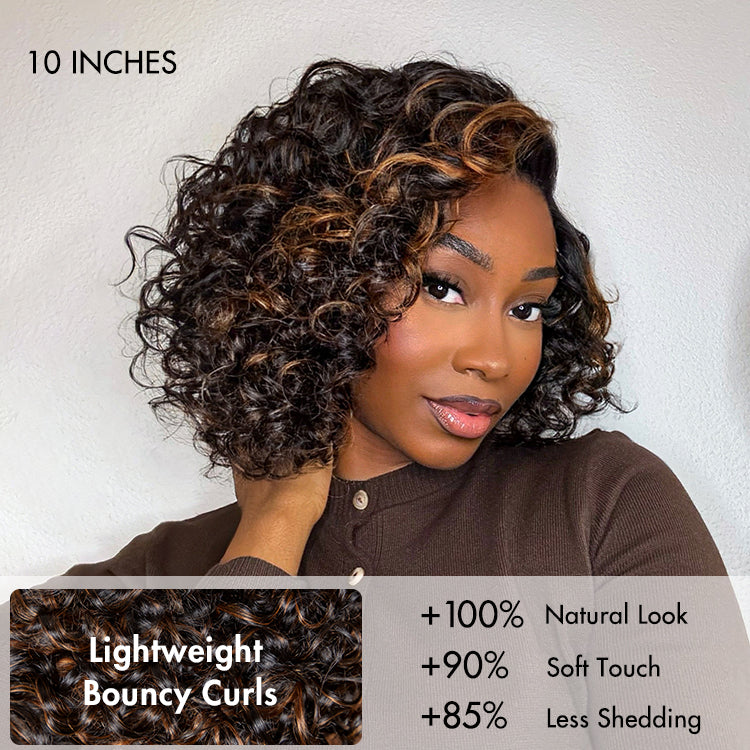 Outlet | Effortless Elegance Copper Highlight Bouncy Curl Wig Minimalist HD Lace Glueless Wig Pre-Cut Lace