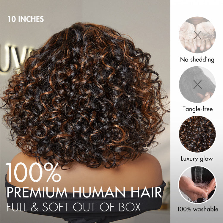 Worth | Effortless Elegance Copper Highlight Bouncy Curl Wig Minimalist HD Lace Glueless Wig Pre-Cut Lace