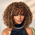 Special | Beginner Friendly Ash Blonde Highlights Water Wave True Scalp Minimalist Lace Glueless Curly Wig with Bangs