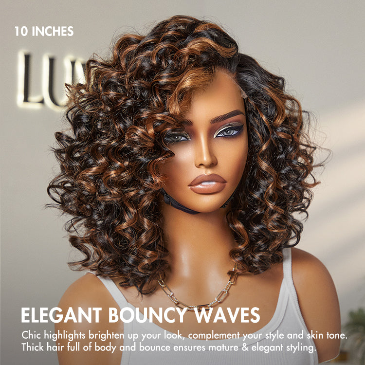 Outlet | Effortless Elegance Copper Highlight Bouncy Curl Wig Minimalist HD Lace Glueless Wig Pre-Cut Lace