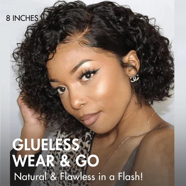 ReadytoGo Trendy Short Cut Curly Minimalist HD Lace Glueless Side Part Wig 100% Human Hair Pre-Cut Lace