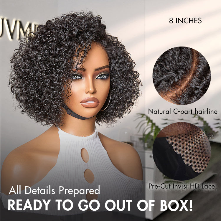 ReadytoGo Trendy Short Cut Curly Minimalist HD Lace Glueless Side Part Wig 100% Human Hair Pre-Cut Lace