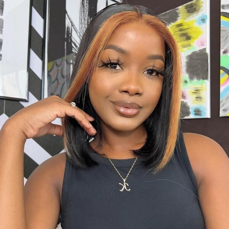 Worth | Stylish Skunk Highlight 2x6 Closure Lace Bob Wig 100% Human Hair