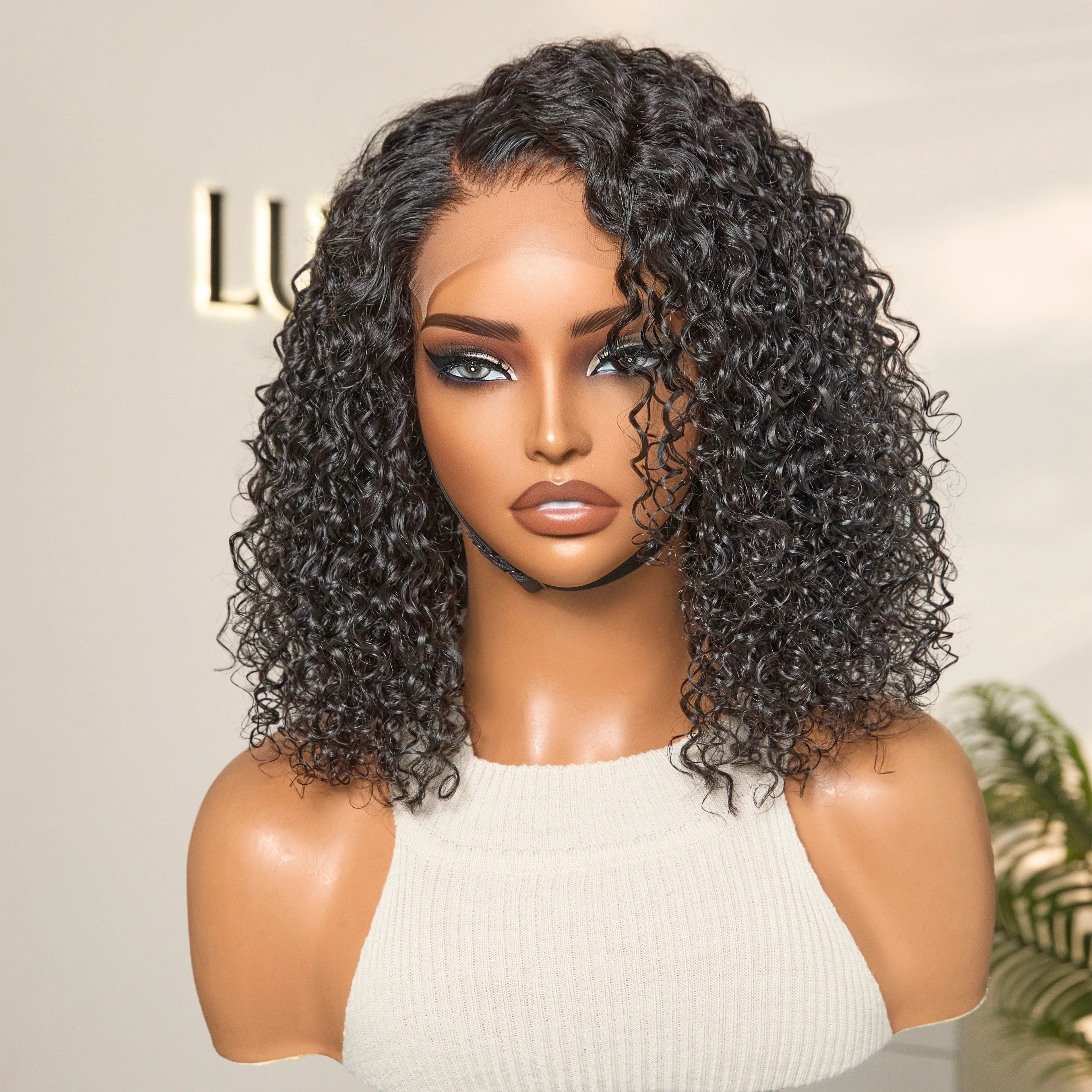Worth | Wet and Wavy | Water Wave 4x4 Closure Lace Glueless Side Part Short Wig 100% Human Hair