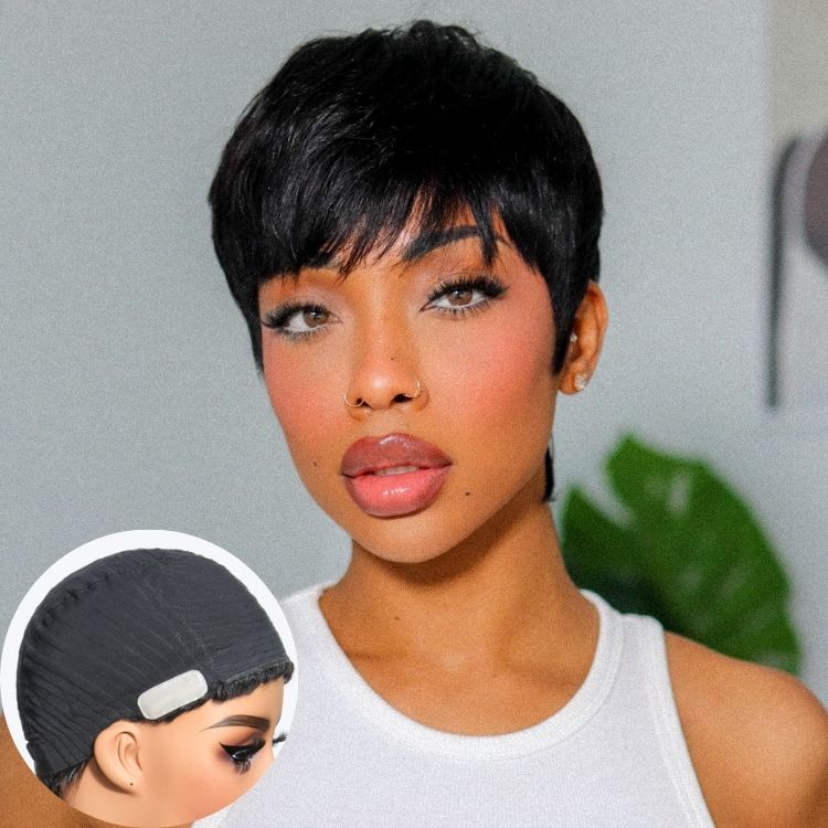[pheladi_pm_]'s Special Link Throw On & Go Short Cut with Bangs Wig Ultra Comfort Cotton Cap Glueless Wig Hair Loss Friendly