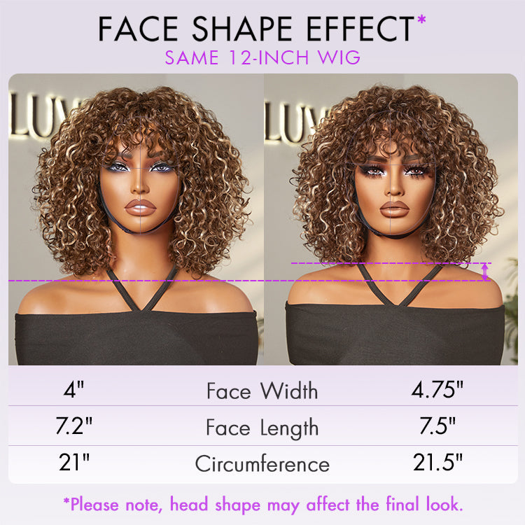 Outlet | Beginner Friendly Ash Blonde Highlights Water Wave True Scalp Minimalist Lace Glueless Curly Wig with Bangs