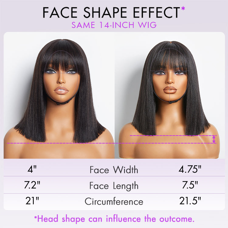 Worth | Ash Blonde Highlights Yaki Blunt Cut Bob Wig with Bangs Glueless Minimalist Lace Short Wig Breathable Cap