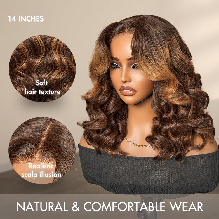 [mrsbrealtor_]'s Special Link Elegant Brown Ombre Loose Wave Minimalist HD Lace Glueless Short Wig 100% Human Hair Pre-Cut Lace
