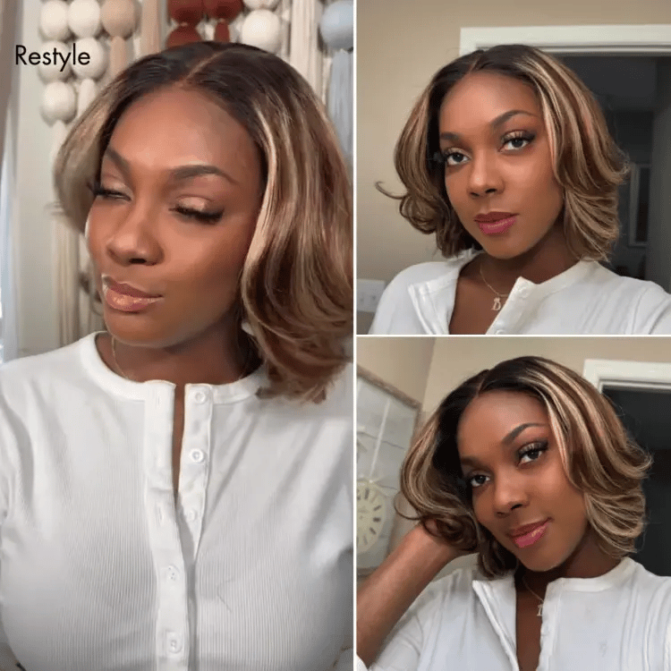 Worth | Blonde Highlight Short Layered Bob Wig Glueless 5x5 Closure Pre-Cut Lace Wig