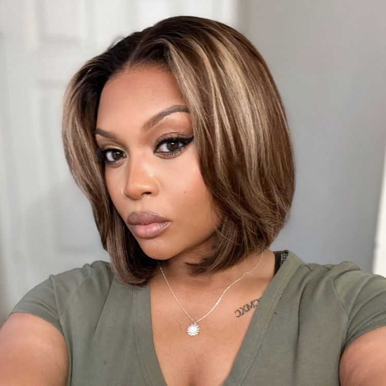 Worth | Blonde Highlight Short Layered Bob Wig Glueless 5x5 Closure Pre-Cut Lace Wig