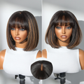 Worth | Put On and Go Brown Highlight Yaki Bob with Bangs Glueless Minimalist Lace Wig Breathable Cap