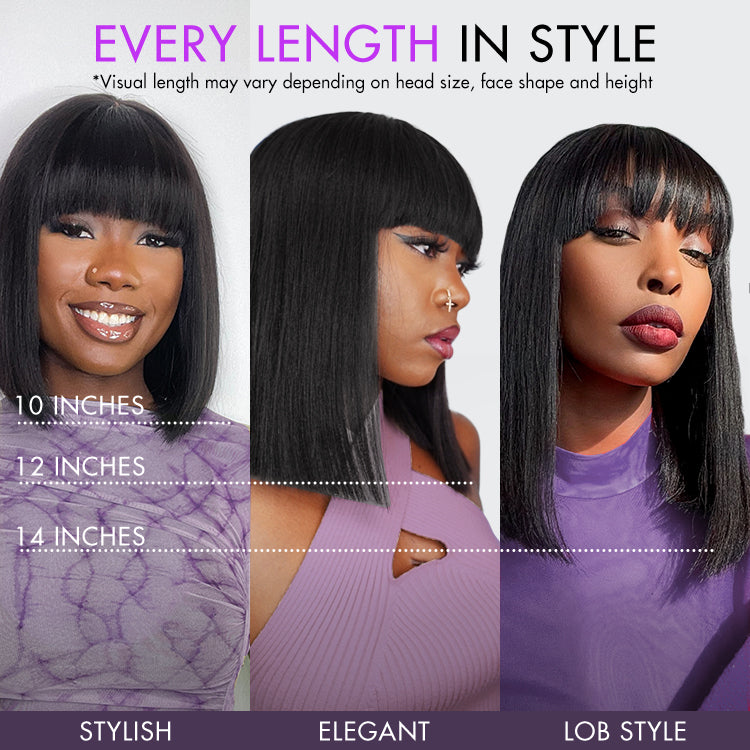 Worth | Put On and Go Brown Highlight Yaki Bob with Bangs Glueless Minimalist Lace Wig Breathable Cap