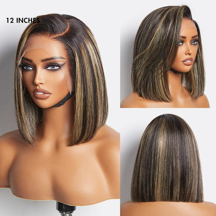 Special Price | PreMax Wigs | Ombre Blonde Highlight Silky Straight Glueless Ear-to-ear Lace Bob Wig 100% Human Hair Pre-Cut Lace