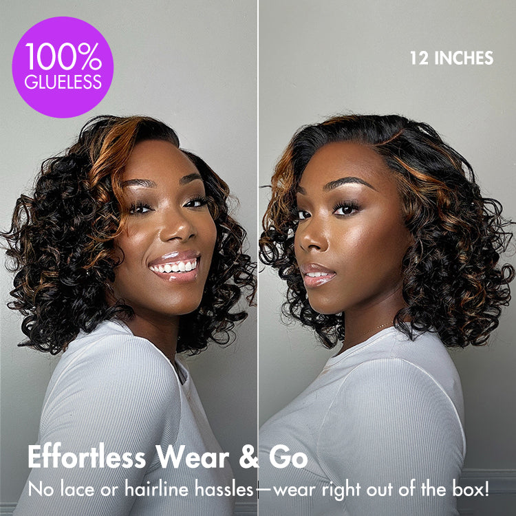 Outlet | Effortless Elegance Copper Highlight Bouncy Curl Wig Minimalist HD Lace Glueless Wig Pre-Cut Lace