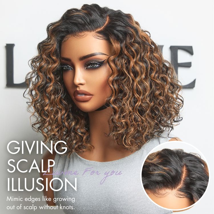 outlet I SouthKiss All-Day Comfort™ Wig Brown Highlight Deep Wave Glueless Minimalist HD Lace Curly Wig Pre-Cut Lace