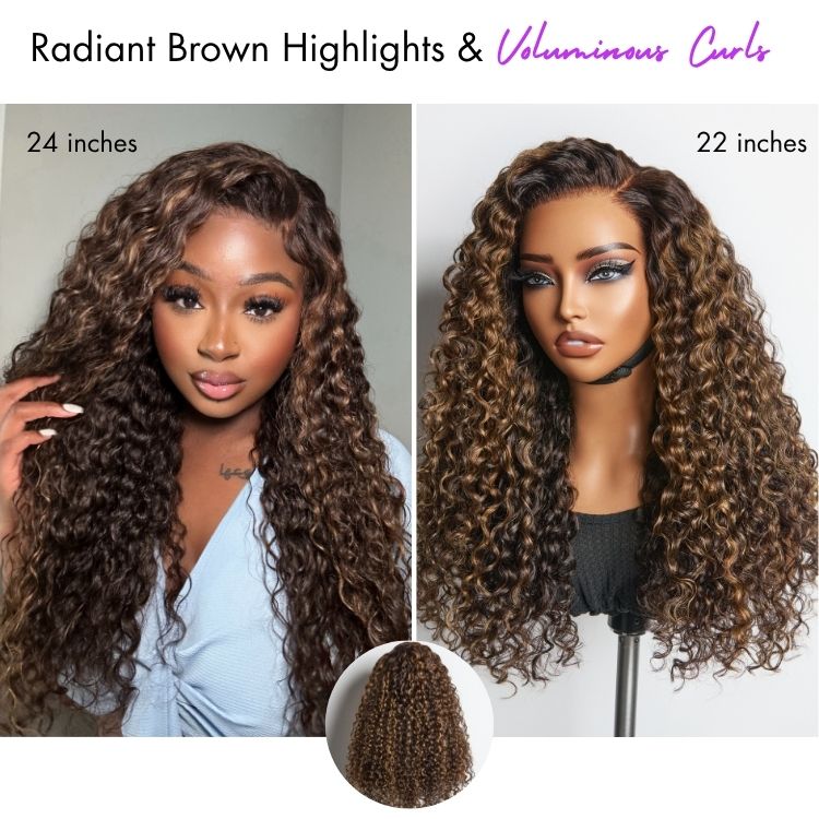 SouthKiss All-Day Comfort™ Wig PartingMax Brown Highlights Funmi Curly 7x6 Closure HD Lace Glueless Wig Pre Cut Lace