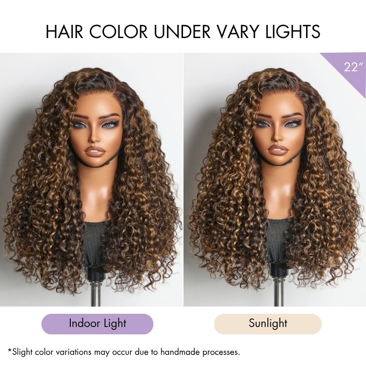 OUTLET | SouthKiss All-Day Comfort™ Wig PartingMax Brown Highlights Funmi Curly 7x6 Closure HD Lace Glueless Wig Pre Cut Lace