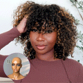 Worth | Brown Highlight Water Wave Natural Scalp Glueless Minimalist Lace Short Curly Wig with Bangs