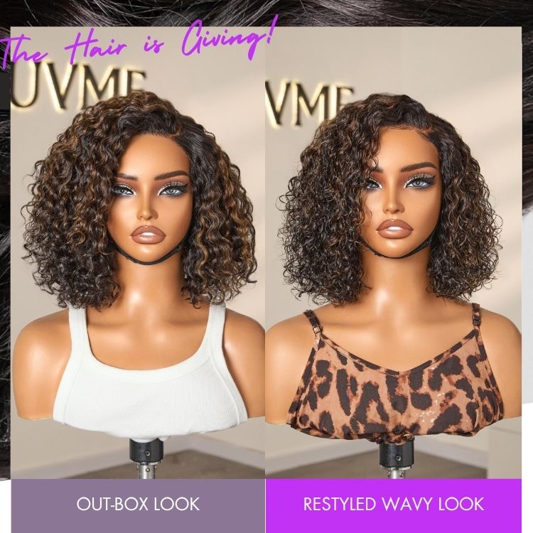 Worth | Blonde Highlight Short Curly Glueless Minimalist HD Lace Human Hair Wig