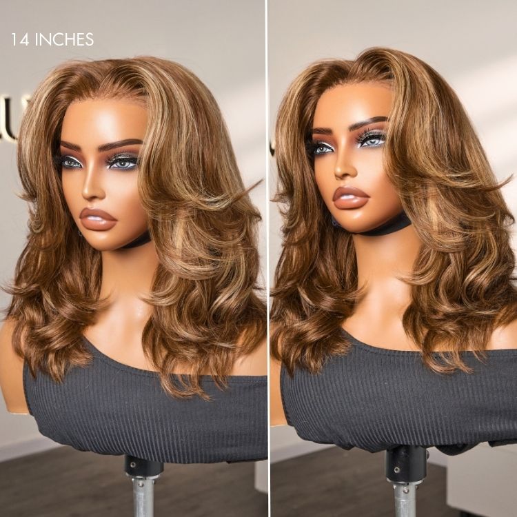 PreMax Blonde Highlight Layered Body Wave Glueless 13x4 Frontal Lace Long Wig Human Hair Pre-Cut Lace
